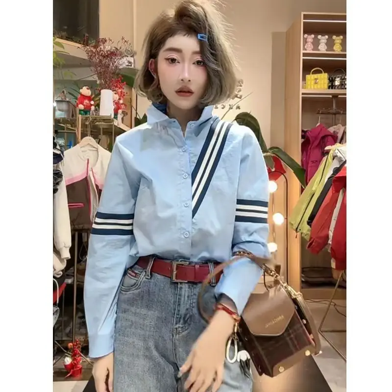 

Женский топ Ele Stripe Color Blo Long Sve, весна-осень, новый, нежный, милый, универсальный, очаровательный