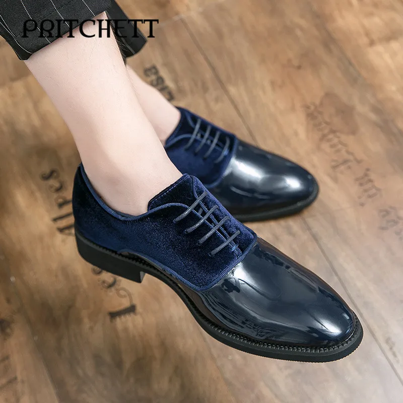 Shiny Business Formal Shoes Large Size 48 New Suede Stitching Lace-Up Casual Shoes Fashionable Trendy Personality Men's Shoes