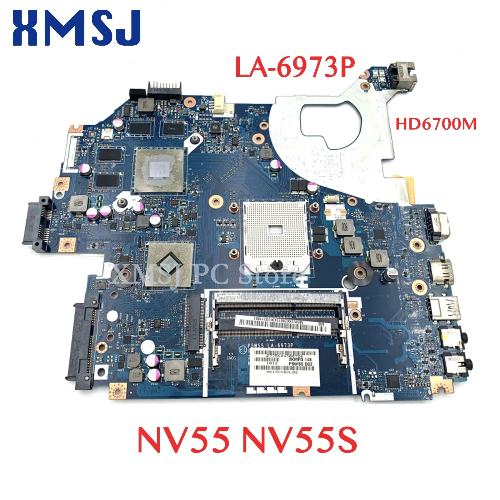 

XMSJ For Gateway NV55 NV55S Laptop Motherboard MBWZK02001 MB.WZK02.001 P5WS5 LA-6973P HD6700M GPU Main Board Full Test