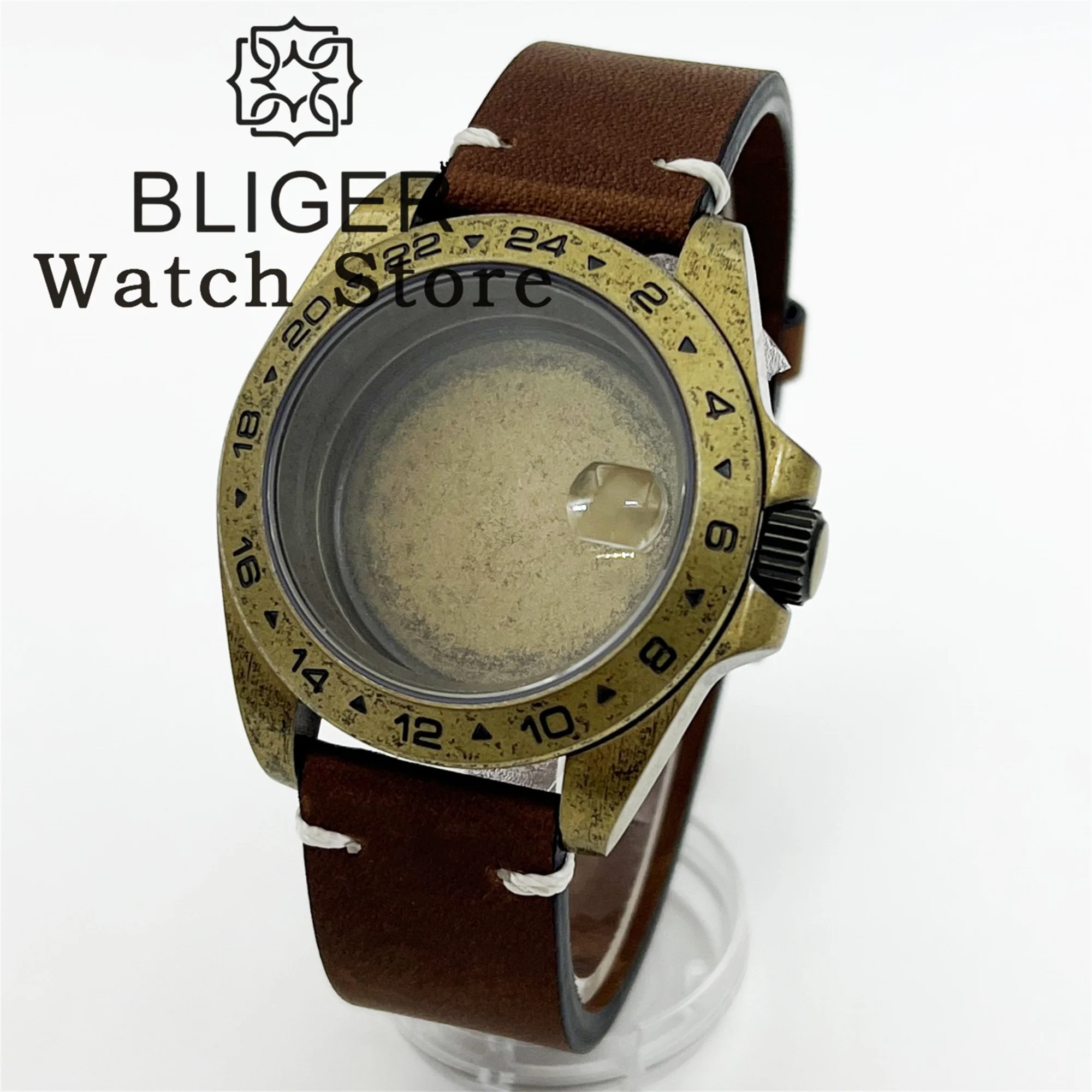 BLIGER 40mm Bronze Vintage Case Sapphire Crystal leather strap fits NH34 NH35 NH36 NH38 ETA2824 PT5000 Movement Spiral Crown