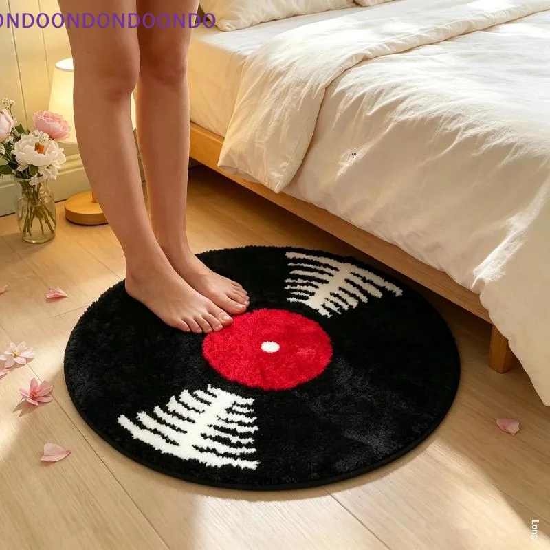 Vintage Vinyl Record Semicircle Doormat Music-Themed Non-Slip Absorbent Entryway Mat Washable Bathroom Rug Home Decor