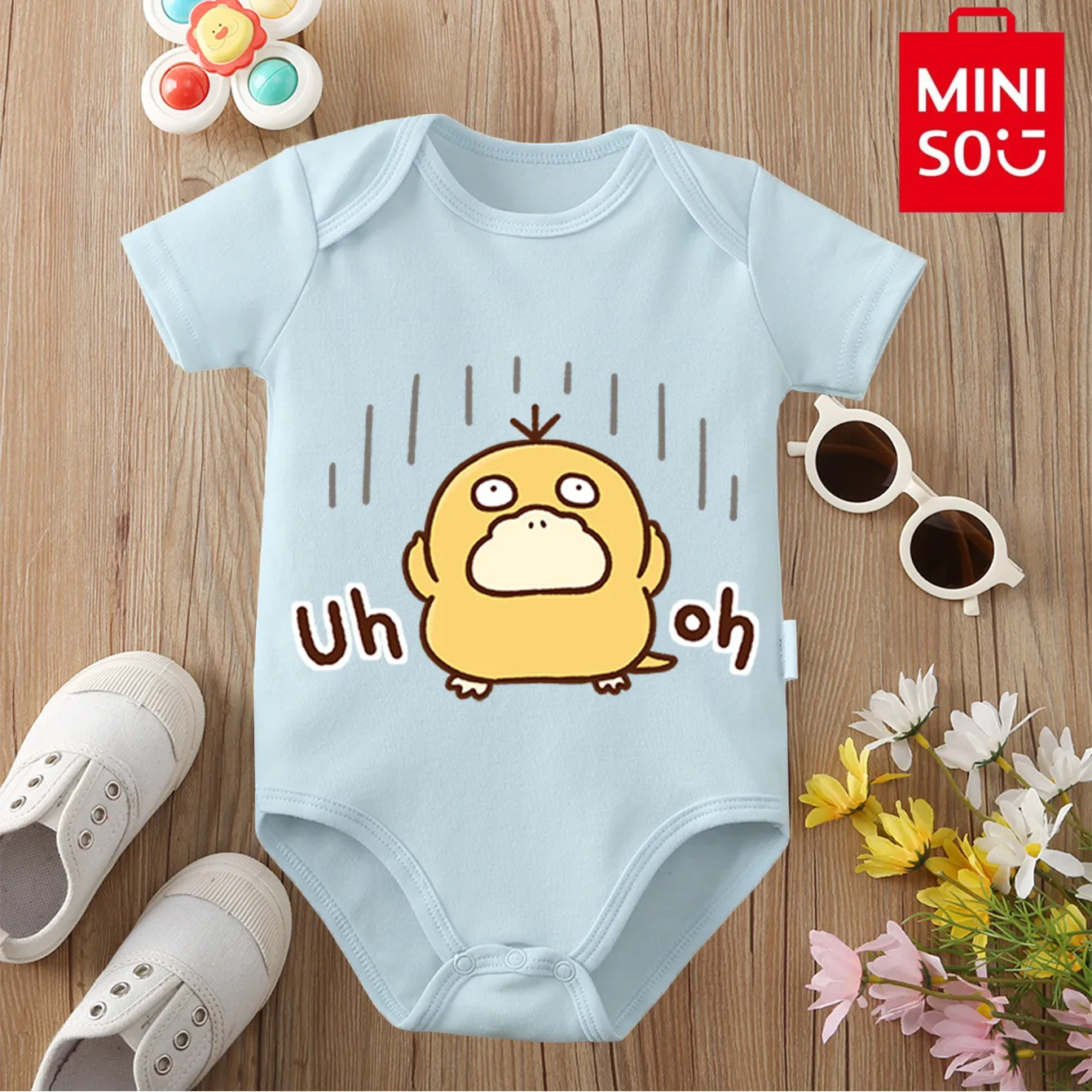 بدلة قطعة واحدة للأطفال من MINISO مصنوعة من القطن بنسبة 100% على الطراز الياباني لحديثي الولادة من عمر 0 إلى 12 شهرًا