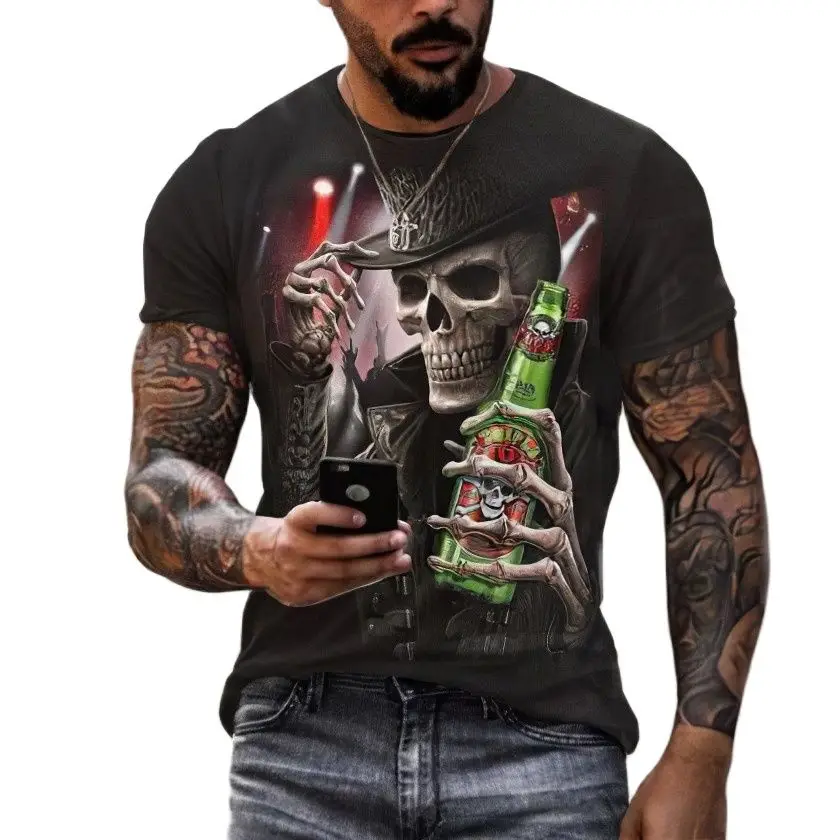 

3D printed personalized skull pattern T-shirt for men and women casual loose top T-shirt,oversized men's summer short sleeved T