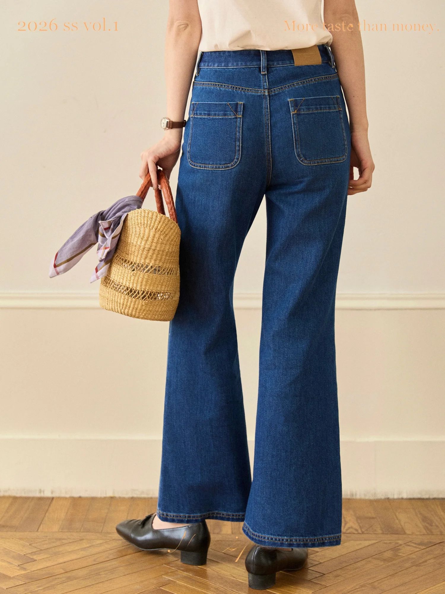 

High Waist Wide Leg Flared Jeans Women's Unhemmed Nostique Blue Coast Slimming Long Pants Floral Pattern Winter Season