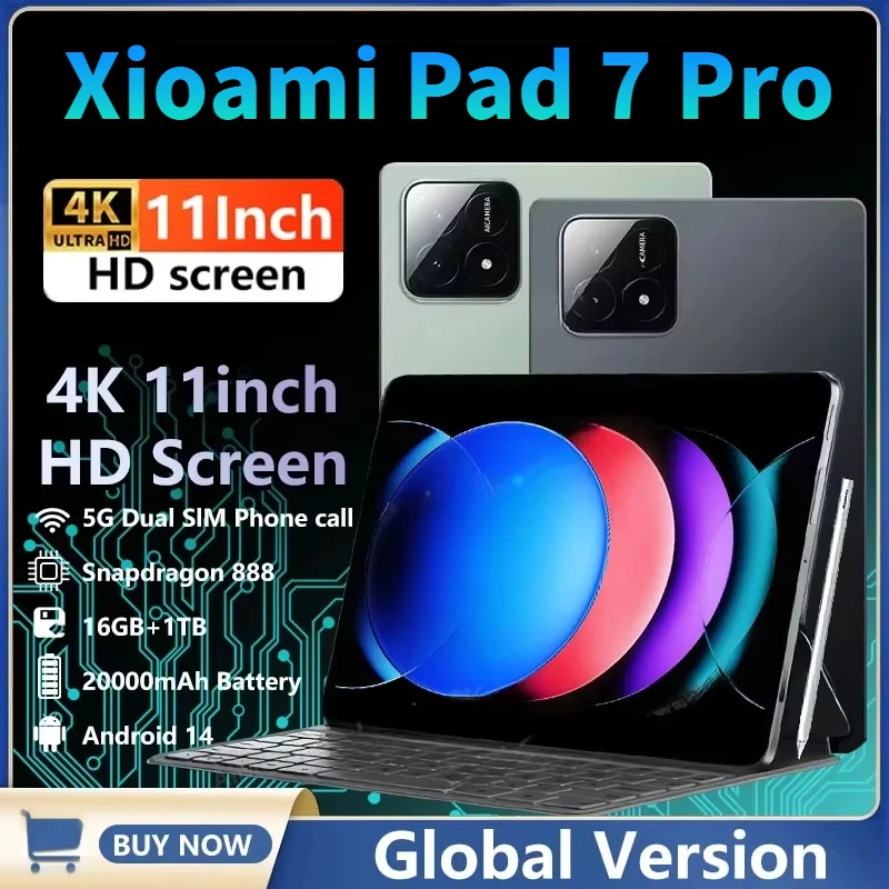 2025 Original Global Version Pad 7 Pro Tablet PC Snapdragon 888 Android 14 12000mAh 16GB+1TB 5G Dual SIM Card HD 4K Mi Tab