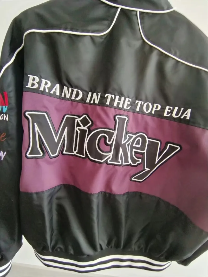 Europeu de alta qualidade primavera outono nova mickey carta bordado jaqueta para mulheres estilo universitário lantejoulas dos desenhos animados roupas femininas