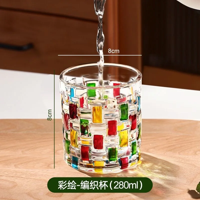 European-style Hand-painted Stained Glass Candy Jar Woven Pattern Fruit Bowl Contrast Vase Painted Juice Cup Whiskey Glass