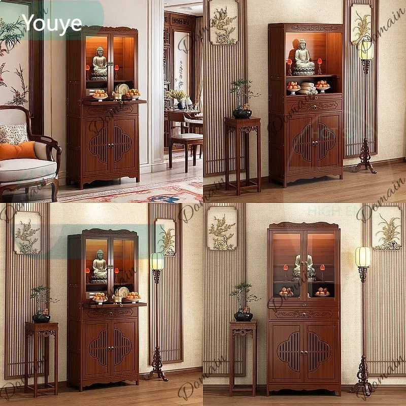 ZL Elegant Buddhist Shrine Altar Cabinet for Home Worship Buddha Statue Stand Feng Shui Offerings Table
