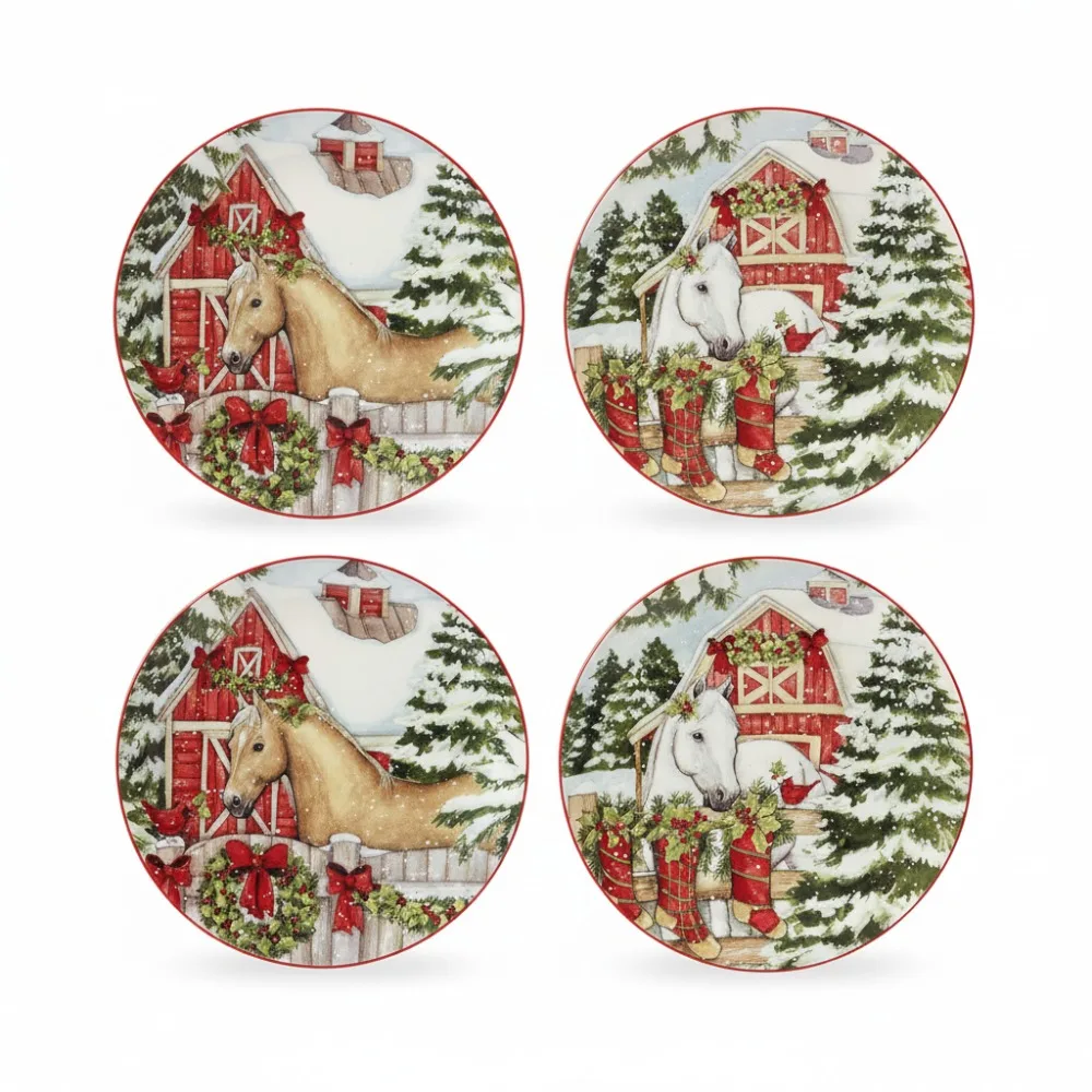 

Christmas 9 Inch Dessert Plates Set of 4, Durable Earthenware for Holiday Dining and Family Gatherings