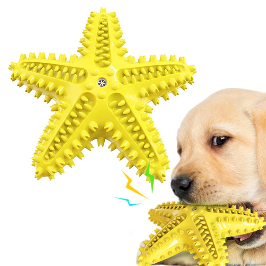 Voice starfish bite resistant and wear-resistant dog toy, teeth cleaning and leakage food dog toothbrush toy