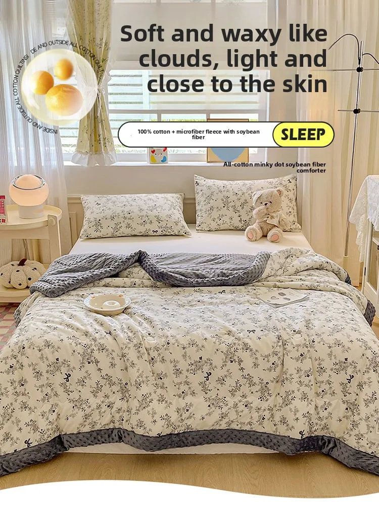 

Утолщенное одеяло из чистого хлопка с фланелевой подкладкой для зимы, односпальное, для общежития, с наполнителем, для весны и осени, новинка 2025 года