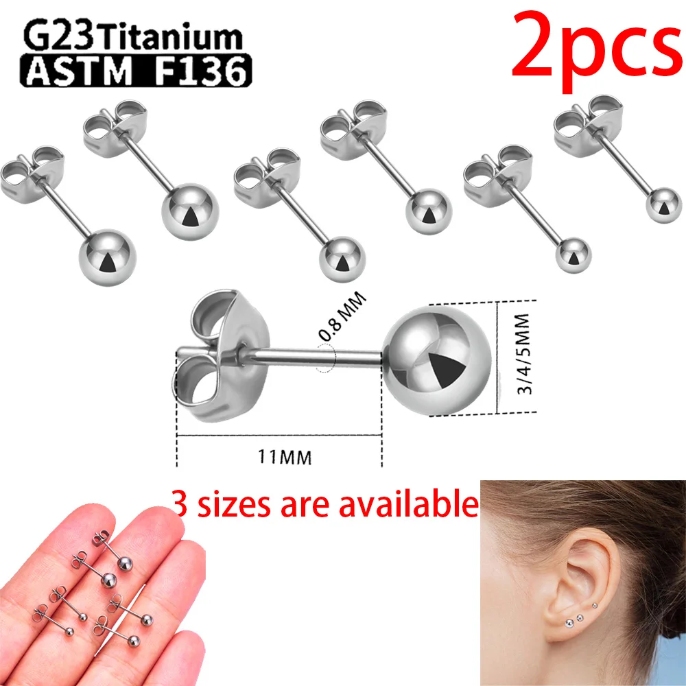 G23 Titanium Piercing Earrings Push Pin Piercing Ear Earrings ASTM F136 round Ball Body Jewelry Unisex Women Men