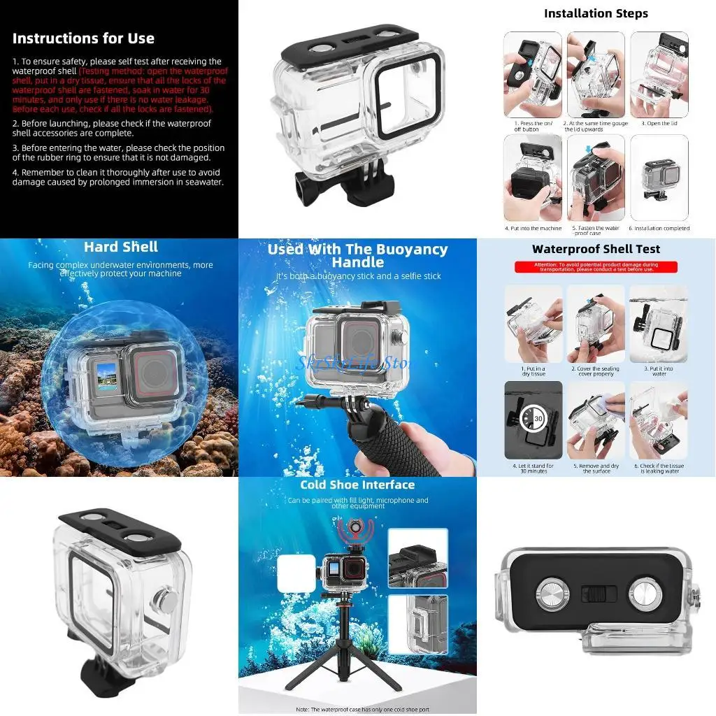 E65E 196.85ft حافظة للغوص مقاومة للماء لحاوية الكاميرا 360Ace