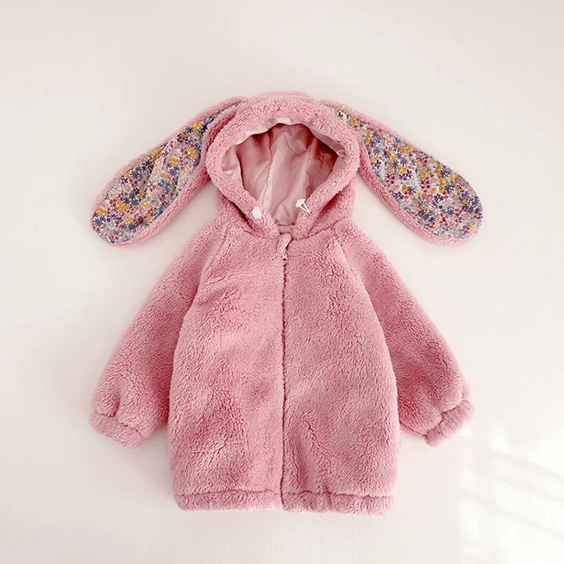 Baby Girl Jackets for 1-7Y Spring Winter Fleece Toddler Baby Warm Rabbit Hooded Coat Children Girls Long Outwear Baby Clothes