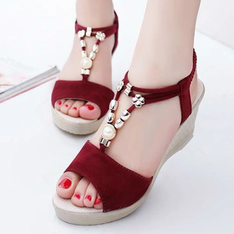 Comemore Wedges Platform Laides Casual Shoes Peep Toe String Beads Casual Female Shoe Heel Summer Women Sandals Zapatos De Mujer