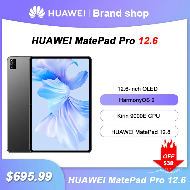 

Original HUAWEI MatePad Pro 12.6 Inch Tablet 8GB 256GB OLED Screen 2560x1600 HarmonyOS 2 Kirin 9000E CPU Octa Core 10050mAh Tabl