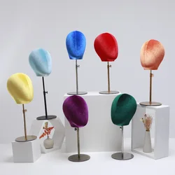 Colorful Velvet Manikin Head Mold Display Stand for Wigs and Hats, Fabric Cover Female Mannequin Head Prop with Metal Stand