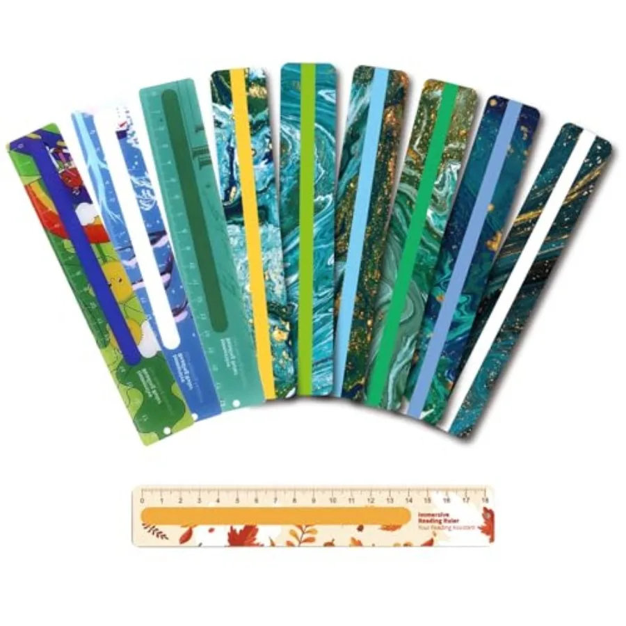 10 Pieces Guided Reading Strips, Colored Highlight Line Readers, Cartoon Reading Trackers for Students, Color Overlays for Dysl