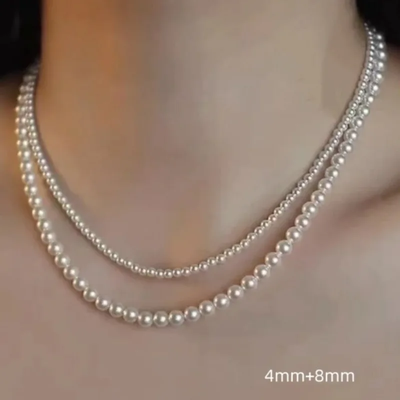 Faux Pearl Necklace Women Layered Multi Strand Simulated Pearl Choker Chain High End Sweater Chain Jewelry Accessories