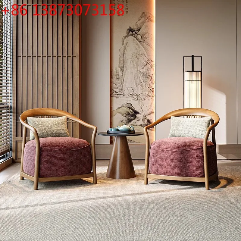 

Новый диван-кресло в китайском стиле из массива дерева для дизайнерских отелей, лобби, бизнес-зон, лаунж-зон, в стиле легкой роскоши, один стол и два стула