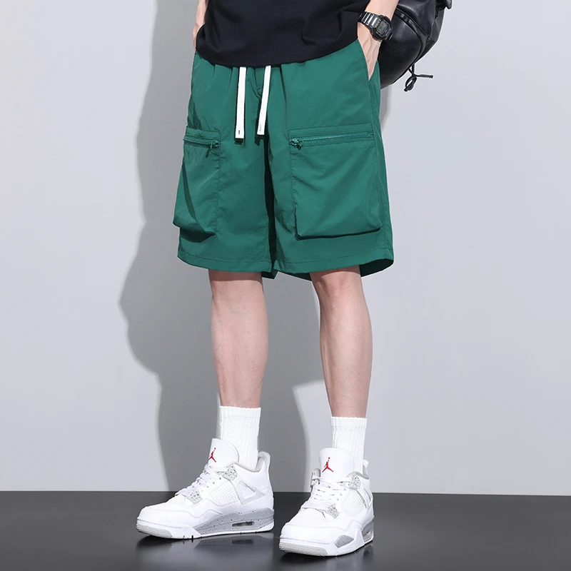 Summer thin military green five minute quick drying workwear shorts men's mid pants six minute casual ice silk sports men's pant