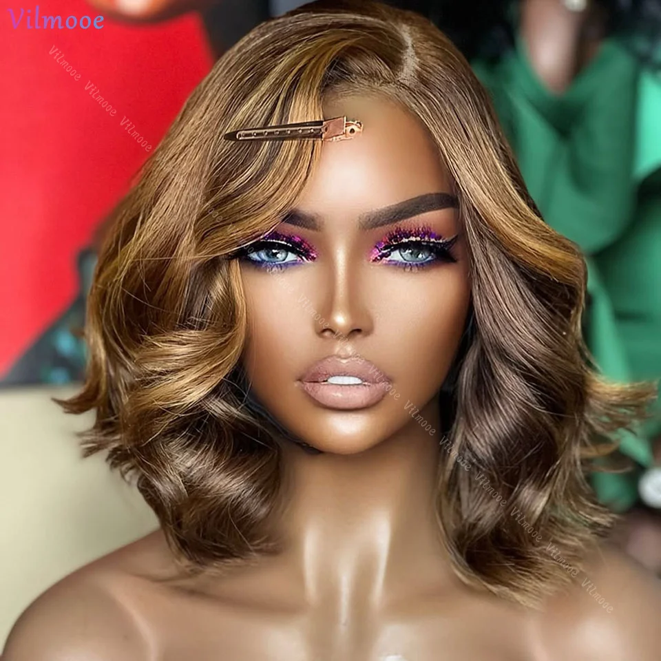 Brown Roots Honey Blonde Wig 13x4 Silk Base Lace Front Wig Natural Wave Human Wigs Preplucked Real Hair Wigs 5x5 Closure Wigs