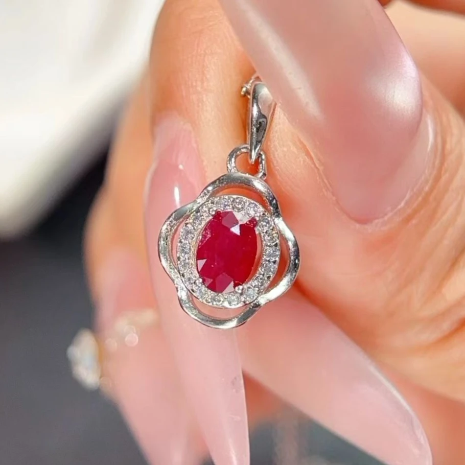 Natural Ruby Pendant with Certificate 925 Silver 4x6mm 0.5ct Genuine Ruby Necklace Pendant Necklace Women Luxury Party Jewelry