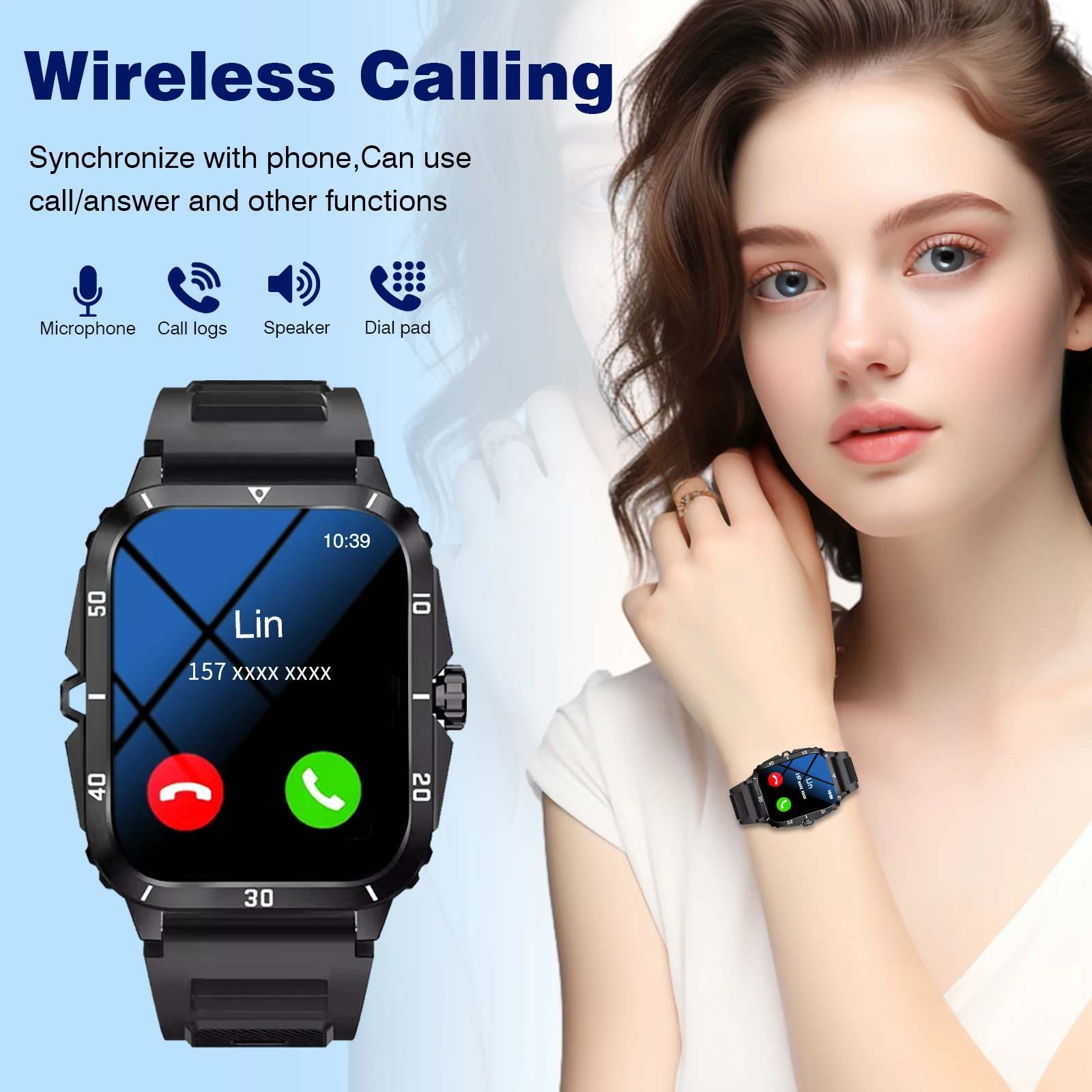 ساعة ذكية جديدة 2025، يمكن أن تصنيع واستقبال المكالمات وتذكير الرسائل وتشغيل الموسيقى، مناسبة لهواتف iPhone وAndroid