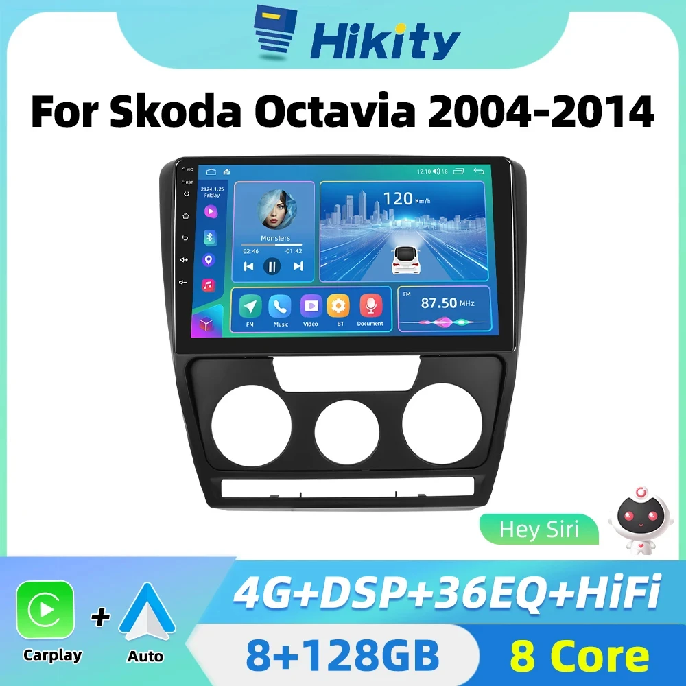 Hikity Android Car Radio Multimedia Player For Skoda Octavia 2004-2014 Carplay Auto Stereo Navigation GPS WIFI 2din autoradio