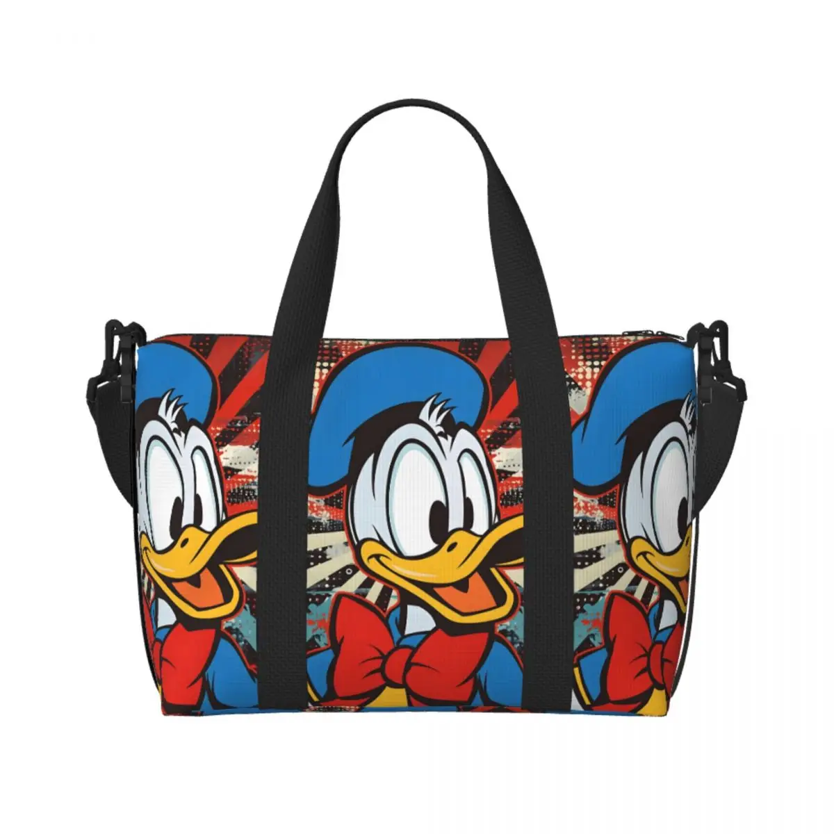 Custom Donald Duck Graffiti Design Beach Tote Bag for Women Anime Cartoon Big Compartment Beach Gym Travel Bags