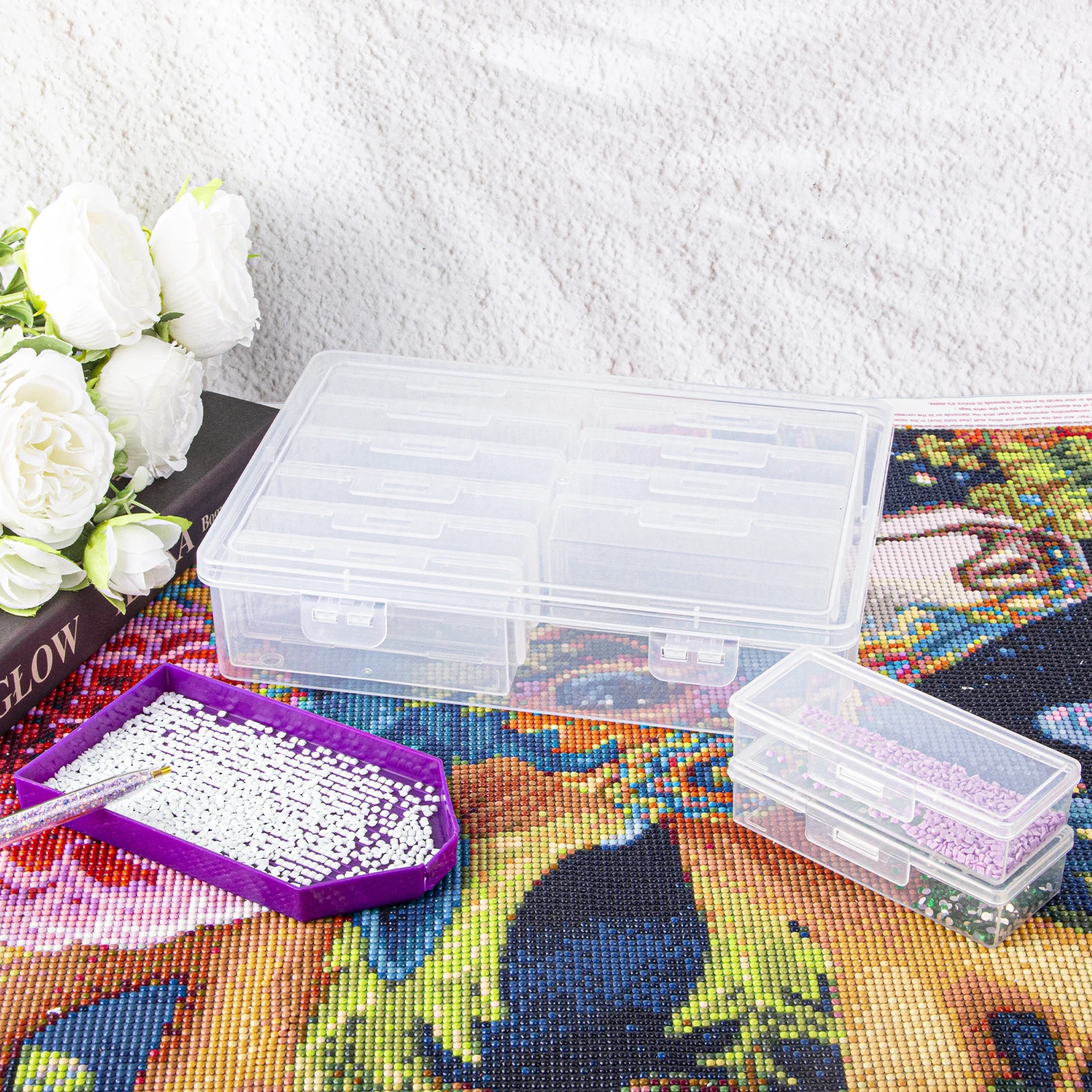 مجموعة واحدة من 12 قطعة من صناديق التخزين المستطيلة، هدية تخزين خرز حجر اللوحة الماسية، مناسبة لصندوق التطريز الماسي DIY