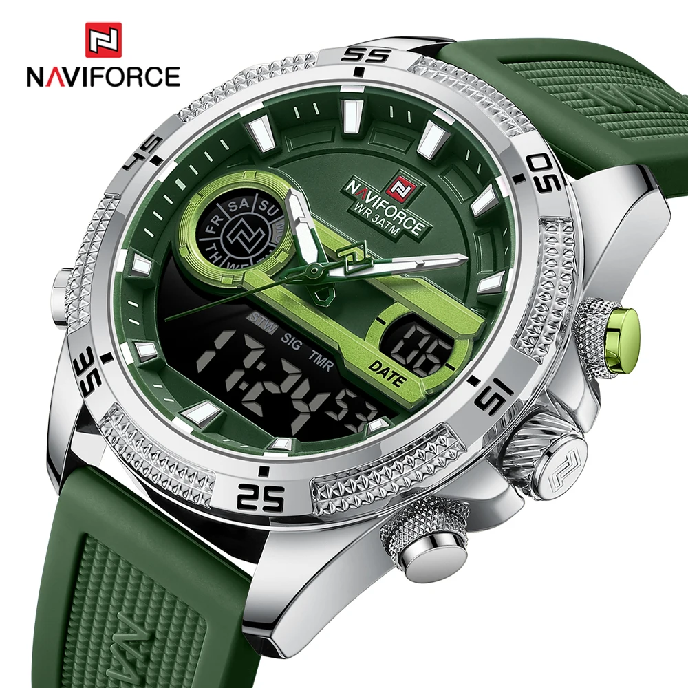 NAVIFORCE Digital Dual Display Men Military Watch Waterproof Wristwatch LED Stopwatch Quartz Clock Sport Watches Silicone Strap