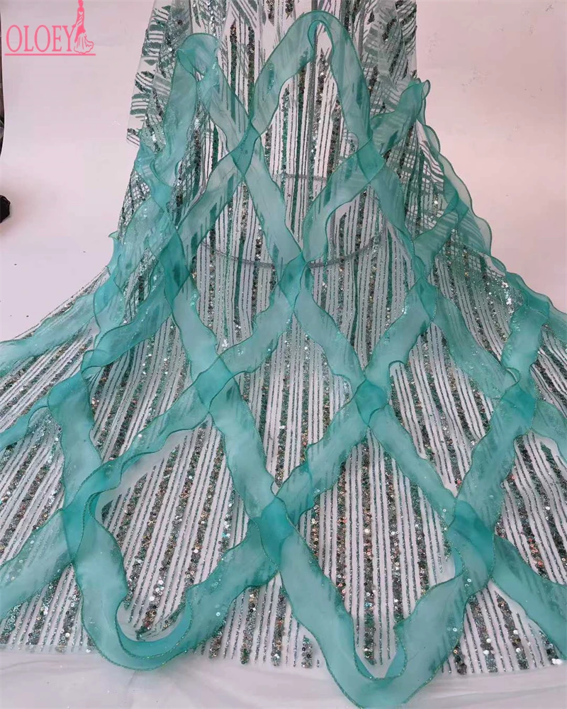 OLOEY Tessuto con nappe con paillettes Ricamo a rete Costume da sposa Abito fai da te Abito in tessuto di pizzo