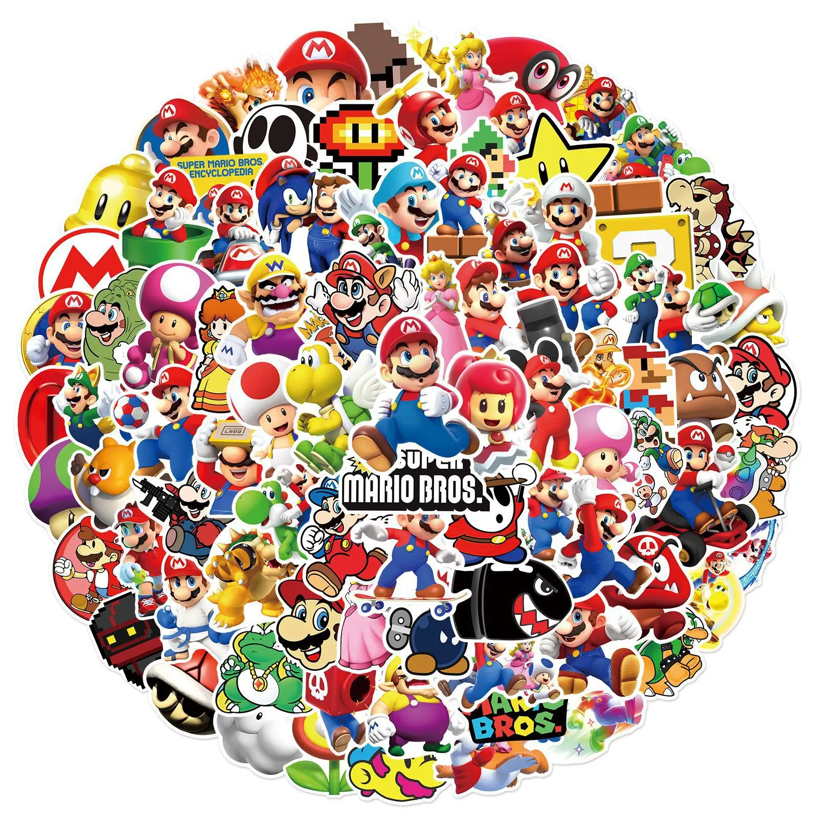 100Pcs Super Mario Bros Stickers Kawaii Luigi Yoshi Skateboard Bicycle Guitar Laptop Waterproof Stiker Anime Stickers Graffiti