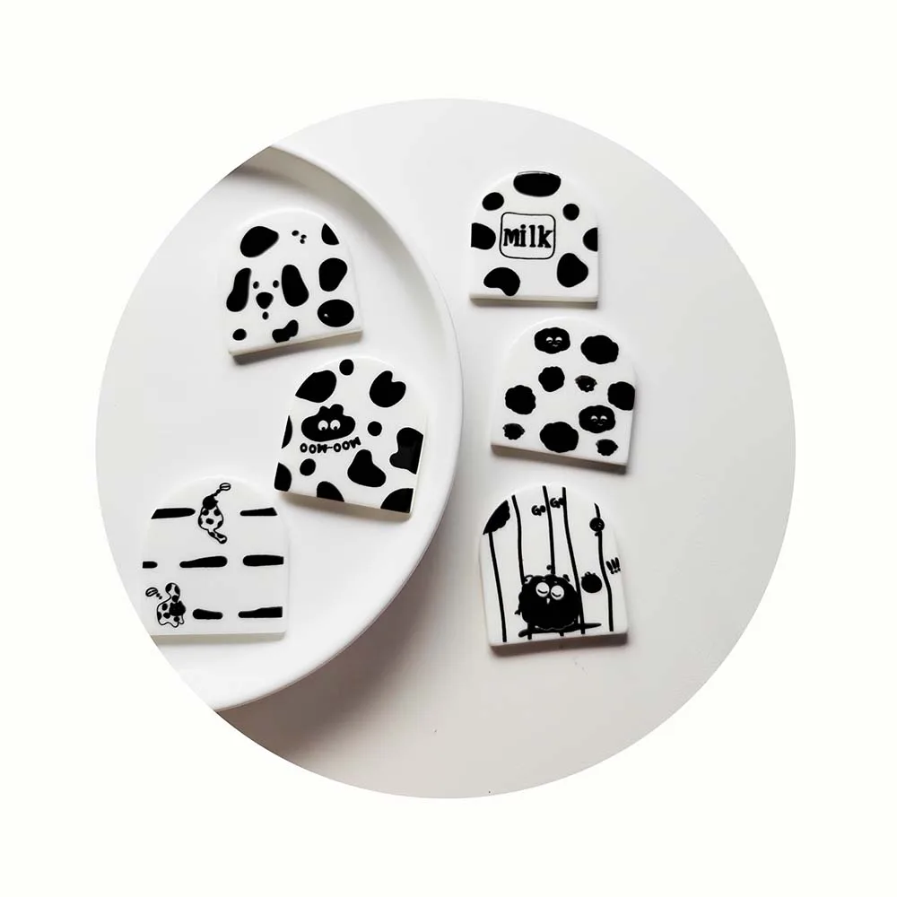 White Black Cartoon Milk Acrylic Planar Resin Ornament Cabochon DIY Hairpin Jewelry Crafts Flat Back Decoration Patch Applique