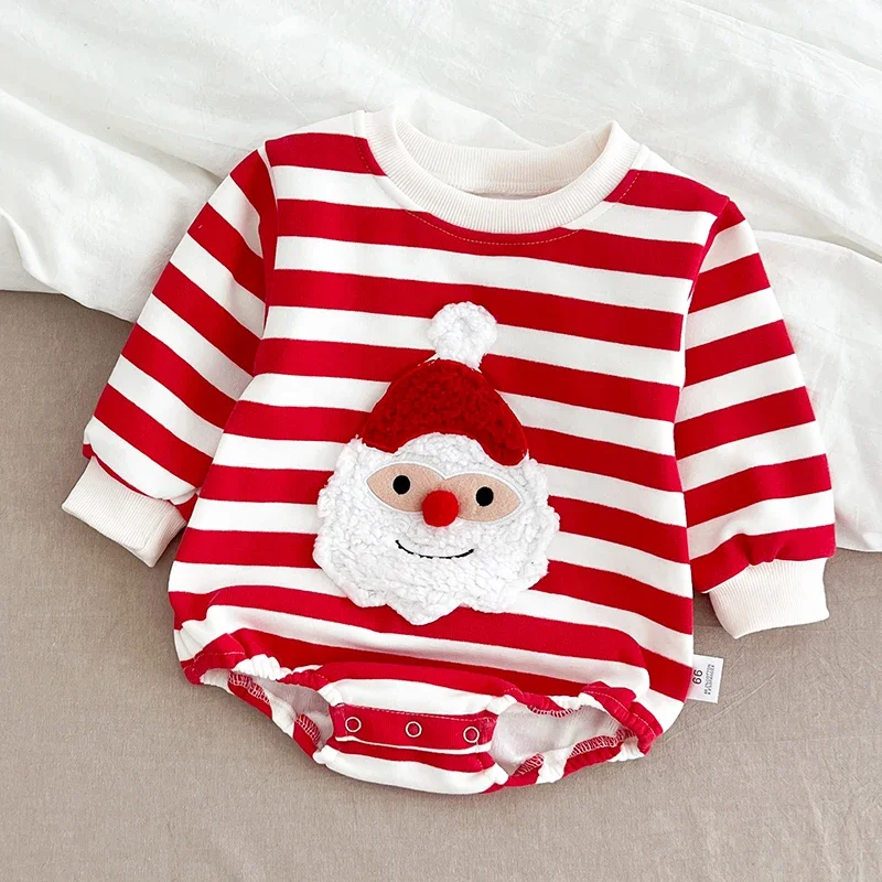 Christmas Girls Jumpsuit Baby Sweater Santa Clause Long Sleeve Rompers Heart Red White Striped Kids Children Sweatshirt Clothing