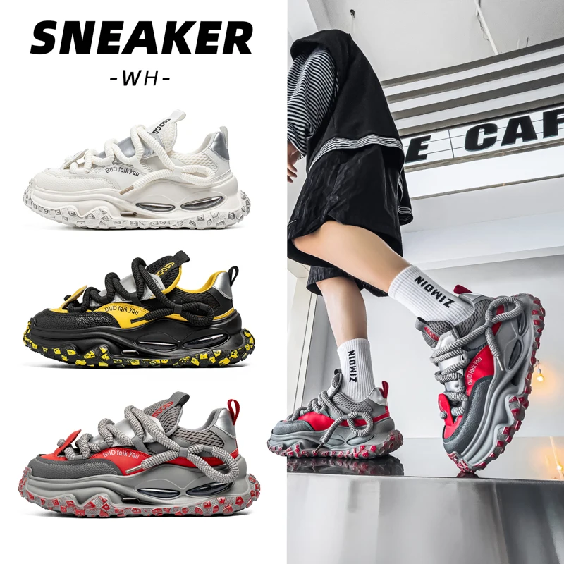 

Осень 2023, новая повседневная обувь с низким берцем на шнуровке и толстой подошвой для подростков, модная, износостойкая мужская обувь