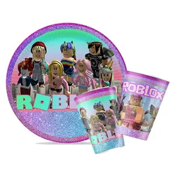 Roblox Girl Decorations for Purple pink Party Banner Birthday Balloons Tablecloths Cake Topper Napkins Tableware Kid Gift Supply