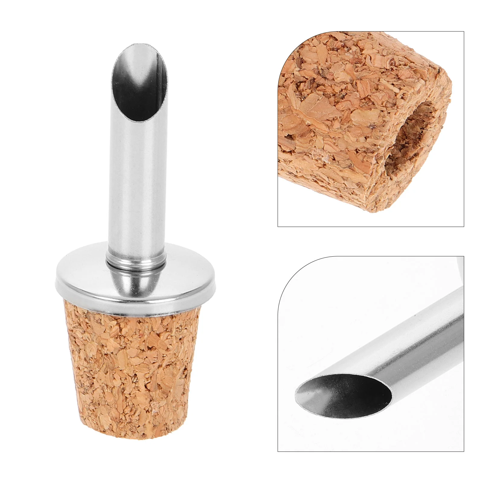 5 Pcs Stainless Steel Oil Bottle Stopper Pour Spout Cork Spouts Olive for Bottles Wood with