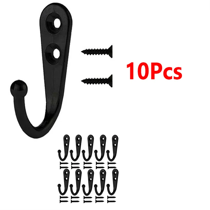 10Pcs Black Small Hooks Wall Mounted with 20Pcs Screws for Hanging Bag Robe Towels Keys Save Space