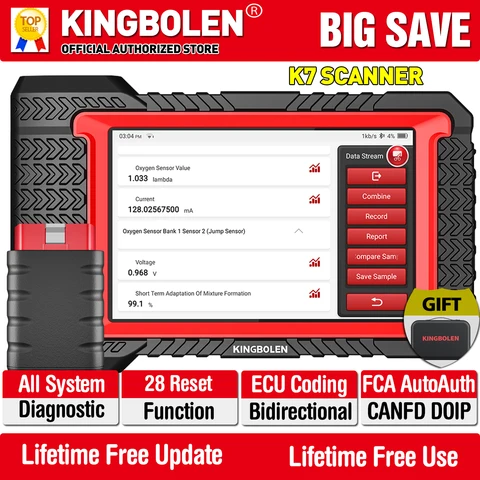 [Пожизненное бесплатное обновление] KINGBOLEN K7 OBD2 сканер, кодирование ЭБУ, двунаправленный 28, сброс, все инструменты для диагностики системы PK THINKSCAN MAX 2