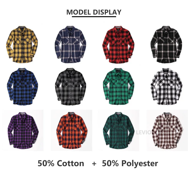 Mens Casual Plaid Flannel Shirts Button Down Shirt Two Pocket Long Sleeve Regular fit Shirts Autumn