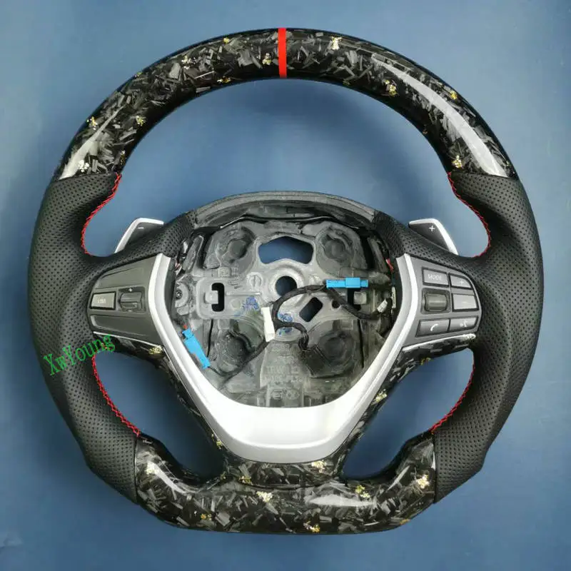 لسيارات BMW F30 F35 F20 F22 F32 320 325 328 328i 335 100% عجلة توجيه سيارة من ألياف الكربون الحقيقية (مع فتحات ناقل الحركة المجداف) #1
