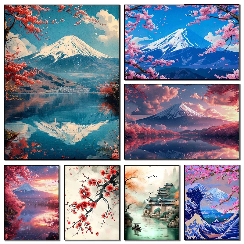 Japan Wall Art Canvas Painting Bedroom Interior Paintings Cherry Blossoms Sunrise Scenery Mount Fuji For Living Room Home Dec