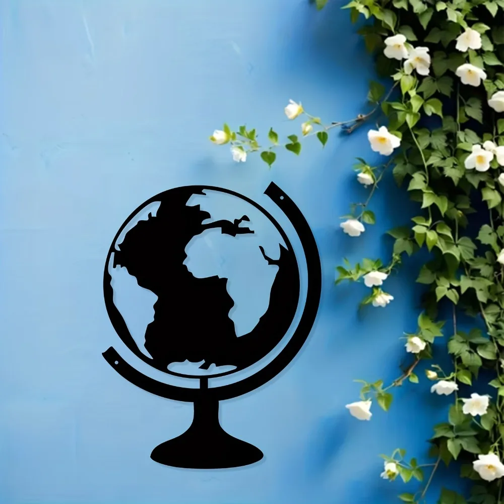 CIFBUY Art mural en fer en forme de globe, sculpture captivante à suspendre, décoration pour salon, jardin, maison, ornement pour les passionnés de géographie