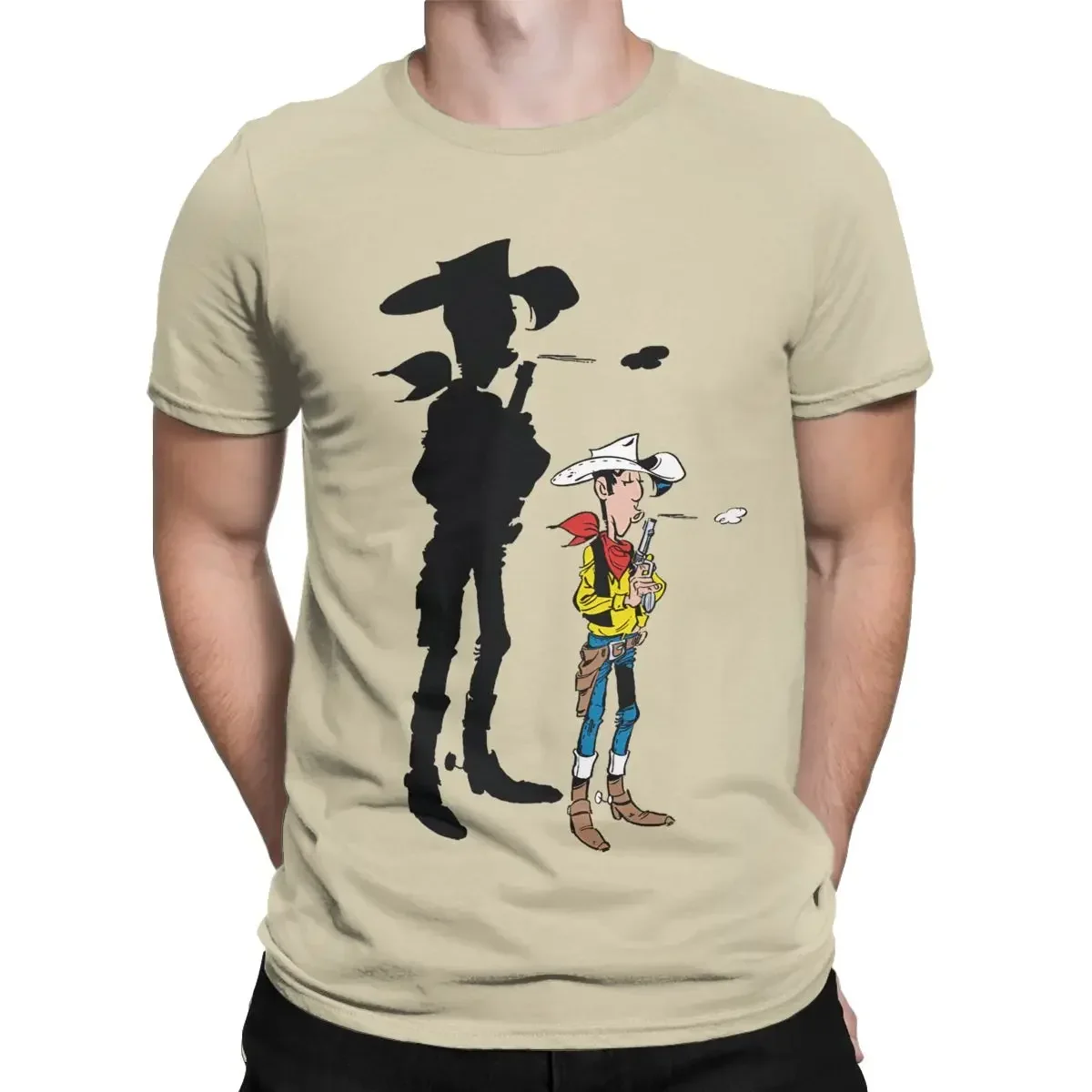 Fun Lucky Luke T-Shirts for Men Crew Neck Pure Cotton T Shirt Cartoon Short Sleeve Tees Birthday Present Clothes