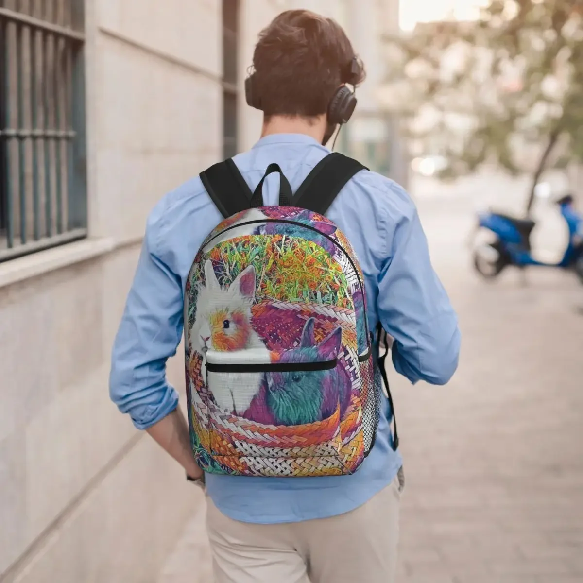 Rabbit Easter Oil Painting Backpack Student BookBag Kids School Bag Laptop Shoulder Bags for Men Women
