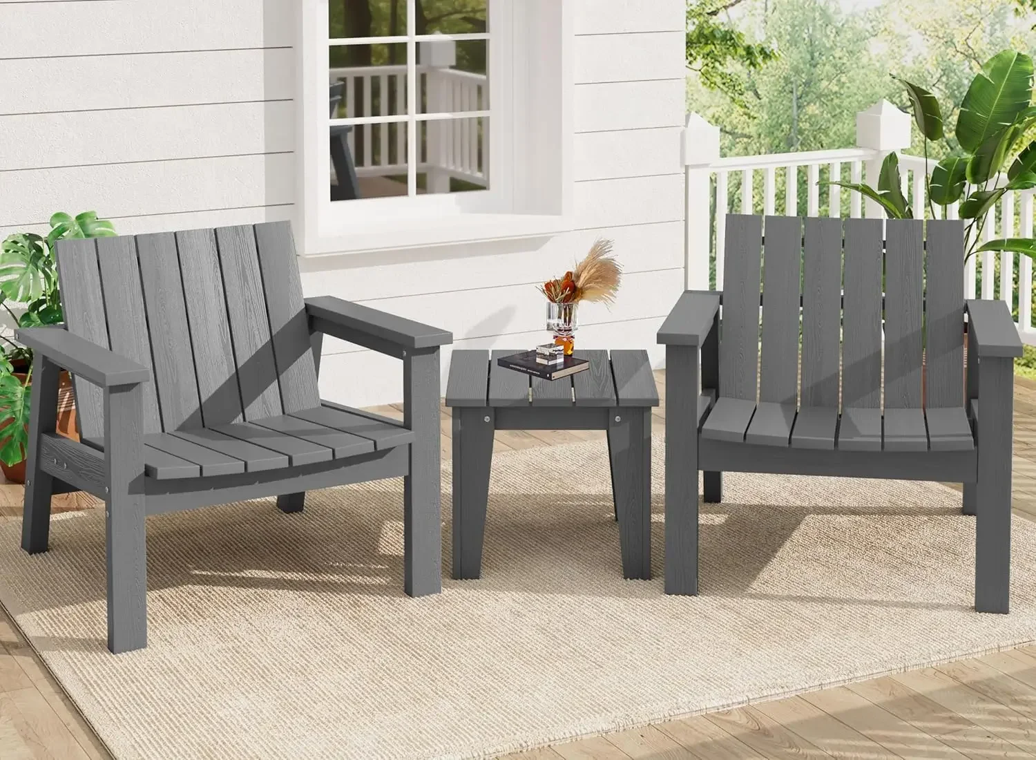 

Chair 3 Piece Patio Bistro SetSet with 2 Modern Chairs and 1 Table- Gray