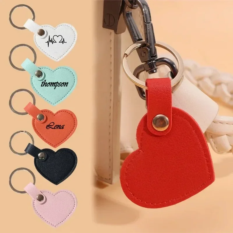 

Customized Heart Shape Genuine Leather Key Holder for Women and Girls Cute Mini Keychain Pink Handmade Leather Key Chain