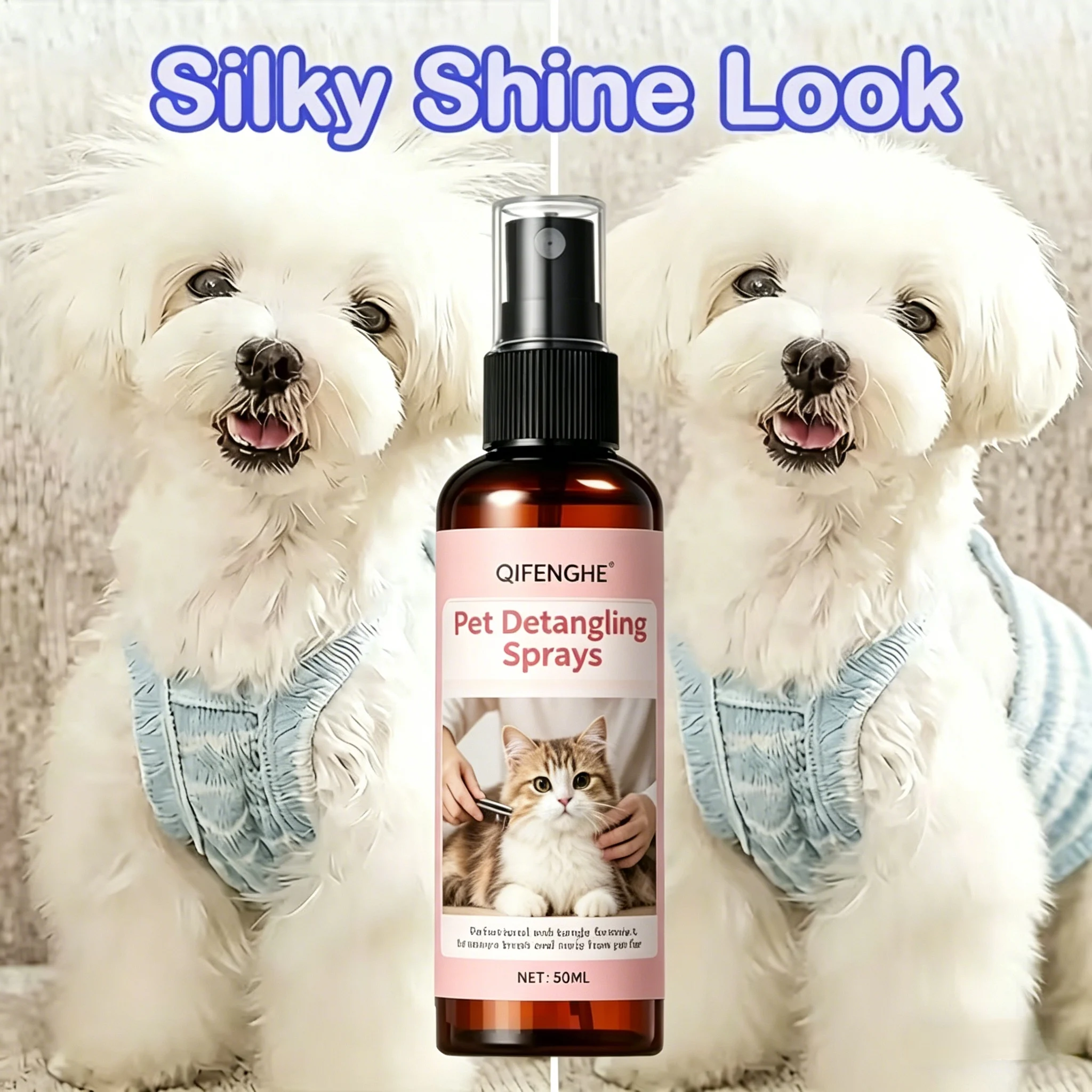 Entwirrungs-Sprays für Haustiere 50ML (1,76OZ), Professioneller Anti-Verhedderungs-Leave-in Conditioner-Spray für Haustiere, Entfernt Knoten & Verfilzungen, Reduziert Statische Aufladung